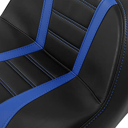 C.C. RIDER Blue Motorcycle Seat - Driver Seat Cushion Rally Stripe Tuck and Roll fit for Harley Touring Road King Street Glide Road Glide Electra Glide 2009-2023 - color: Black Blue
