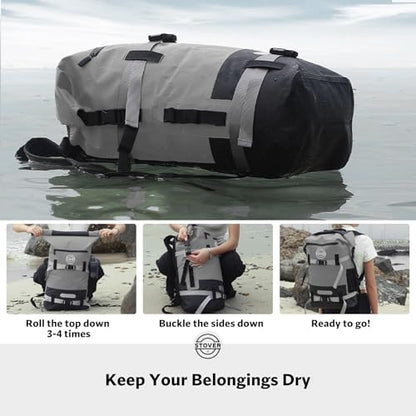 STOVER 5/10/25/30/40/55L Waterproof Dry Bag- Roll-Top Backpack w/Phone Case- Kayaking, Hiking, Camping, Boating- Men/Women - color: 40l Grey (With Phone Case), size: 40L