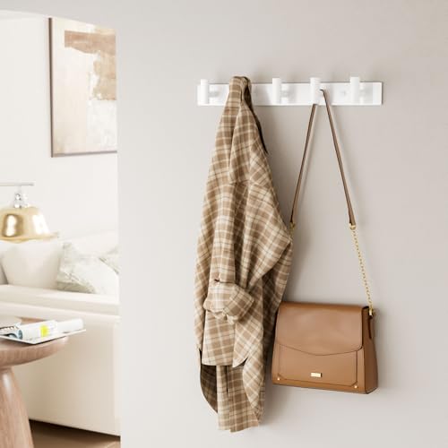 GWAAZXGZ White Wall Mounted Coat Rack – 5 T-Shaped Pegs for Hats, Bags & Towels, Heavy-Duty Metal Rail for Entryway, Bathroom, Closet, Bedroom (1 Pack) - color: White