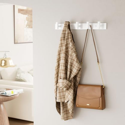 GWAAZXGZ White Wall Mounted Coat Rack – 5 T-Shaped Pegs for Hats, Bags & Towels, Heavy-Duty Metal Rail for Entryway, Bathroom, Closet, Bedroom (1 Pack) - color: White