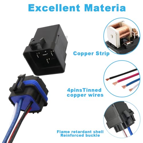 4Pin 12V 40/30 Amp Waterproof Relay Switch Harness Set - 12V DC 4-Pin SPDT Automotive Relays 14 AWG Hot Wires(2Pcs) - size: 2PCS