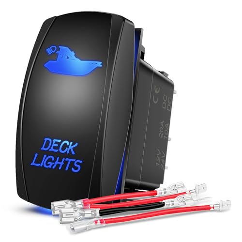 Nilight Deck Lights Rocker Switch Led Light Bar 5 Pin Laser On Off SPST Switches 20A/12V 10A/24V Blue with Jumper Wires Set for Cars Trucks Boats ATVs UTVs RVs - size: DECK LIGHTS