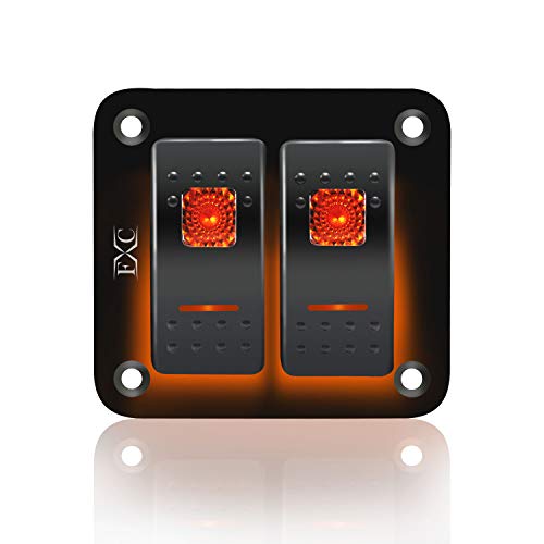 FXC Rocker Switch Aluminum Panel 2 Gang Toggle Switches Dash 5 Pin ON/Off 2 LED Backlit for Boat Car Marine Orange - color: 2Gang Orange, size: 2 Gang