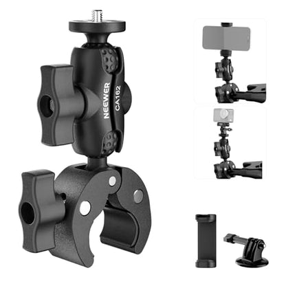 NEEWER Super Clamp Action Camera Mount with 360° Dual Ball Heads, Bike/Bicycle/Motorcycle Handlebar Holder Compatible with iPhone Insta360 DJI OSMO Action GoPro Hero for POV Video Recording, CA162 - style: CA162