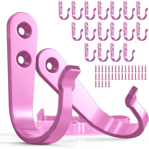 BREYDROK 20PCS Pink Heavy Duty Single Prong Metal Wall Hooks for Coats, Towels, Backpacks, Hats, Dog Leashes (20 Hooks + 40 Screws) - color: 20pcs + Pink