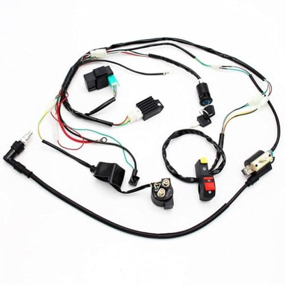 PRO BAT Full Wiring Harness Loom Solenoid Coil Regulator 50cc 70cc 90cc 110cc 125cc Dirt Pit Bike Electric Start Engine - style: C7HSA Spark Plug Style