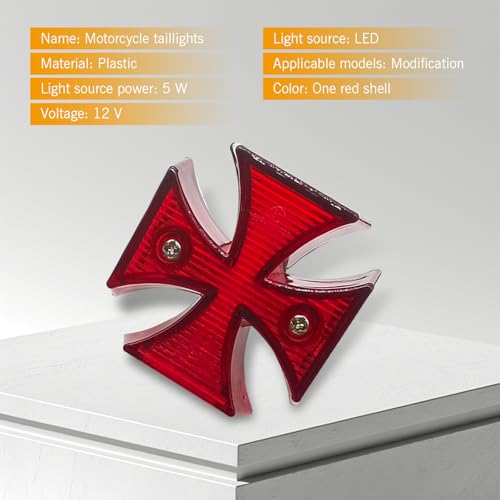 Cross Rear Tail Light, High-brightness Waterproof LED Brake Driving Light, Plug-and-play Personalized Modified Taillight Decorative Accessories, for Most Motorcycles Dirt Bikes Cruisers (Red)
