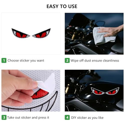 Reflective Funny Evil Eye Decal Sticker Motorcycle Stickers with Smile Face, Waterproof PVC Sticker for Motorcycles, Motorcycle Helmet, Skateboard, Car and Off-Road Motorcycles