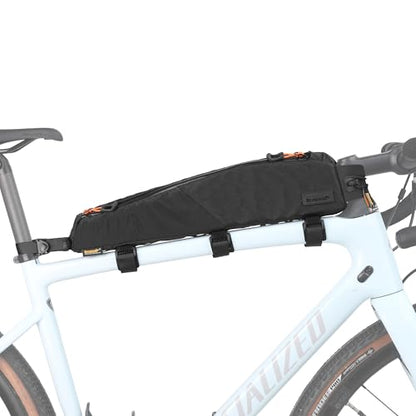 Rhinowalk Bike Frame Bag 2.1L, Waterproof Front Tube Bag with Dual Compartments, YKK Zipper, Phone Storage & Cable Port – Fits Most Bikes – Black - color: Full Black, 2.1L