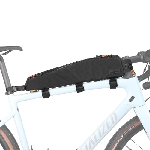 Rhinowalk Bike Frame Bag 2.1L, Waterproof Front Tube Bag with Dual Compartments, YKK Zipper, Phone Storage & Cable Port – Fits Most Bikes – Black - color: Full Black, 2.1L