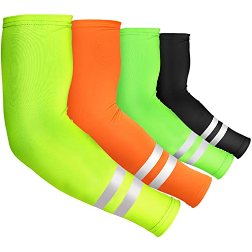 Geyoga 4 Pairs Sun Protection Arm Sleeves for Men Women Reflective UV Protective Arm Cover for Basketball Outdoor Sports - color: Fluorescent