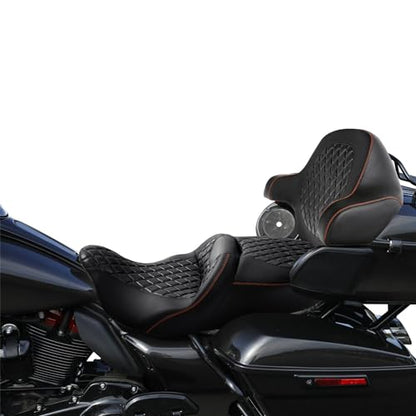 Hammock Seat Motorcycle Driver Passenger Seat with Wrap-Around King Tour Trunk Backrest Pad Sissy Bar fit for Harley Touring Road King FLHR Street Glide FLHX Road Glide FLTRX 2014-2021 - color: A Style Blue + 2 Backrest 01