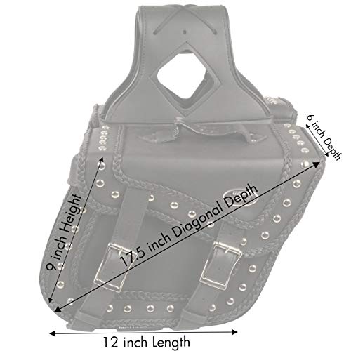Milwaukee Leather SH66301ZB Black Medium Braided Zip-Off PVC Throw Over Saddle Bag with Studs