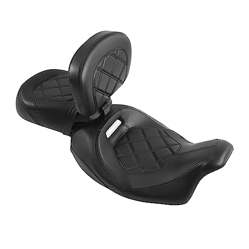 TCT-MOTORPARTS Low-Profile Driver Passenger Seat w/Driver Rider Backrest Pad Fits for Harley Touring 2009-2023 Street Glide CVO Road Glide Electra Glide Ultra-Classic Road King Black Stitching - color: Seat+Driver Backrest Black
