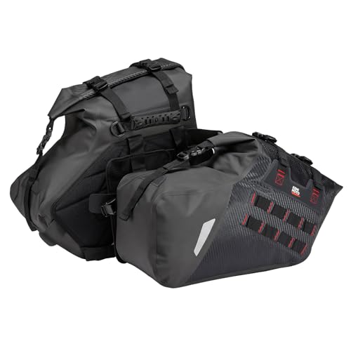 KEMIMOTO IPX6 Waterproof Motorcycle Saddlebags PVC Soft Panniers Side Tail Bag 30L(15Lx2) Motorbike Dirtbike Dual Sport Bike Adventure Travel Luggage Rackless Saddle Bags Black