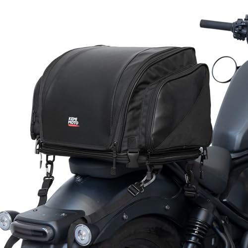 KEMIMOTO Motorcycle Tail Bag 40-50L Expandable Motorcycle Luggage Rack Helmet Sissy Bar Bag with Waterproof Rain Cover for Motorbike Daul Sport Dirt Bike Softail Dyna Touring Shadow Vulcan - size: 40-50L