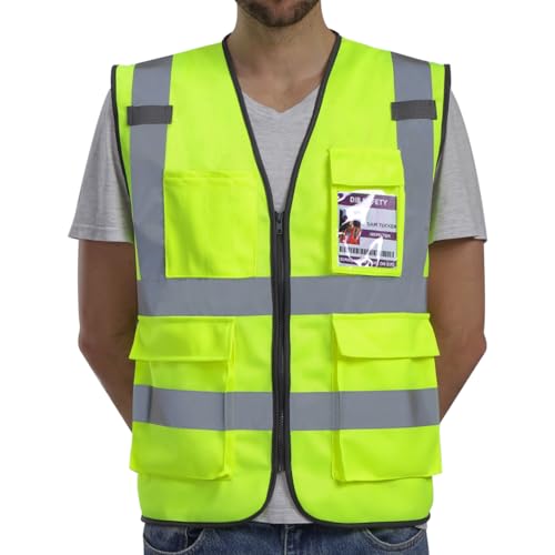 Dib Safety Reflective Safety Vest for Men Women, High Visibility Vest with Pockets and Zipper, ANSI Class 2 - color: Yellow, size: 4X-Large
