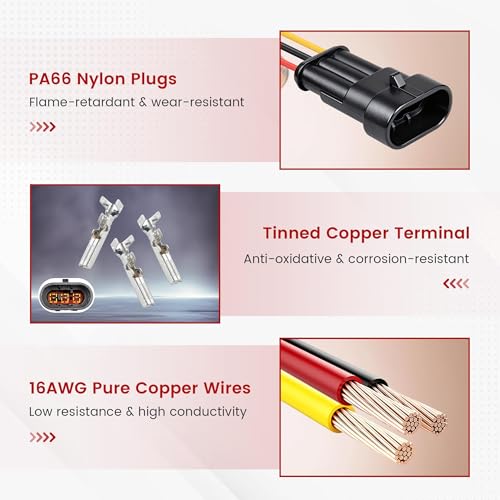 RED WOLF 16 AWG 3 Pin Waterproof Connector, Automotive Electrical Wire Connectors, 3 Wire Connector Harness Male and Female Plug Socket for Cars Truck Motorcycle Marine Boats - 5 Kits (3 Pin)