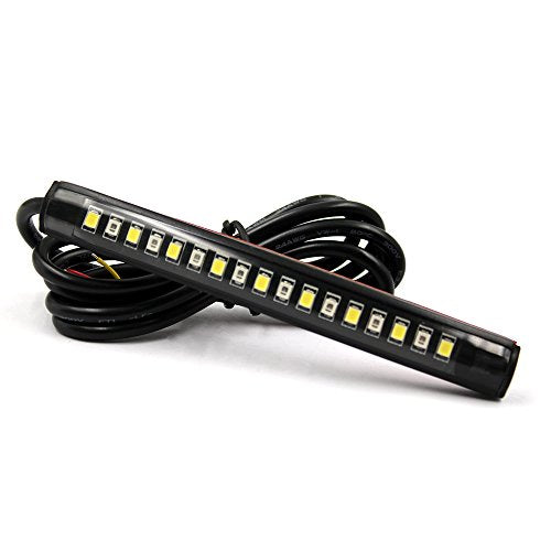 FXC 2x Universal Flexible LED Turn Signal Tail Brake License Plate Light Integrated for Motorcycle Bike ATV Car RV SUV, Brake/Running Tail Light(2Pack) (Amber White) - color: Amber White