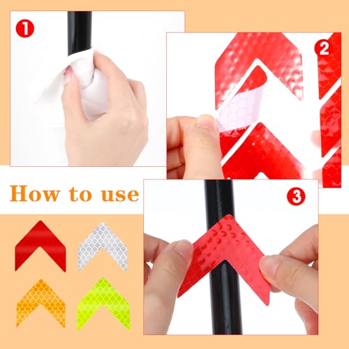 Ymapinc 48PCS Reflective Stickers - High-Visibility Arrow Safety Stickers for Helmet, Mailbox, Bike, Car - Waterproof PVC Warning Decals in 4 Colors