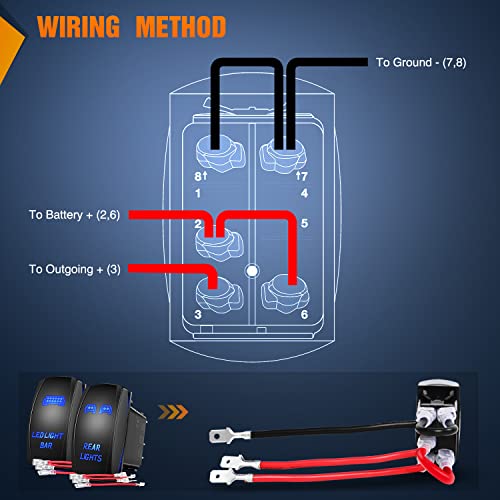 Nilight 2 Pack Rear Lights Rocker Switch Led Light Bar Switches 5Pin Laser On Off SPST switches 20A/12V 10A/24V Blue with Jumper Wires Set for Cars Trucks RVs - color: Blue, size: led light bar+REAR LIGHTS