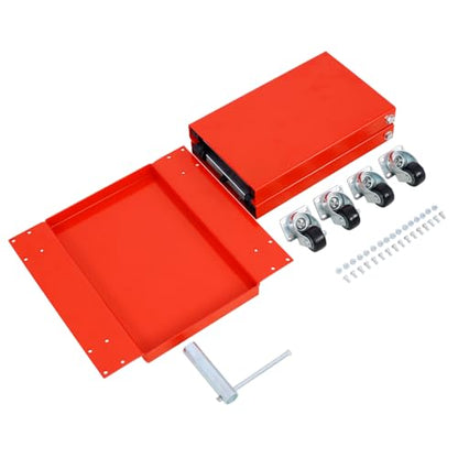 1100lb Heavy-Duty Motorcycle Lift Jack with Dolly Tray, Front Rear Center Tire Wheel Engine Stand Wide Deck - Scissor Lift for Cruisers, Trikes, ATVs - Portable, Red Steel Construction