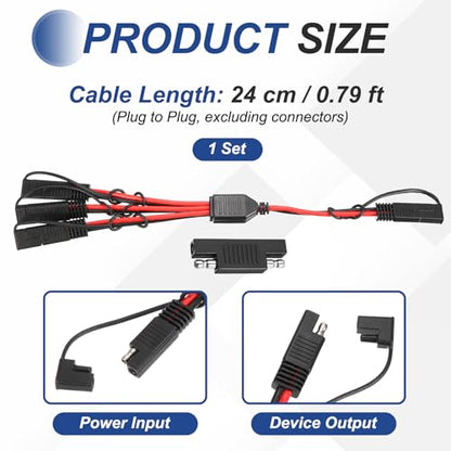 MECCANIXITY SAE Y Splitter Cable, 12AWG Extension Cord Splitter 1 to 3 SAE Connector Extension Cable 0.8 ft with Waterproof Caps & Polarity Reverse Adapter for Solar Panel Battery Charger - size: 12AWG, 0.8 ft