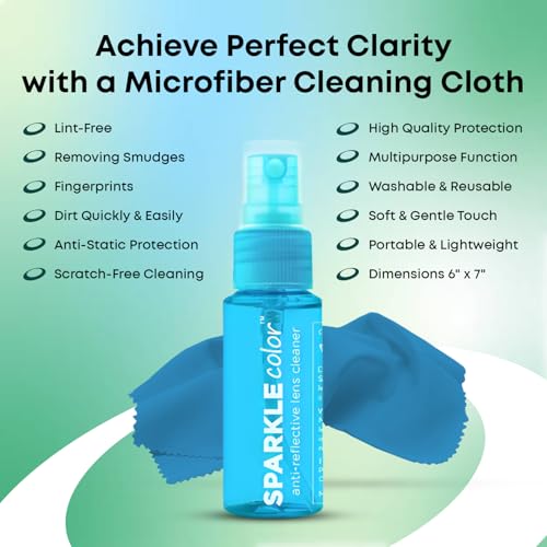 Sparkle Anti-Reflective Safe Lens Cleaner Spray Kit - (2) 1oz Glasses Cleaner Bottle & (2) Microfiber Cloth for Eyeglasses, Sunglasses, Lenses, Screens and Camera Cleaning Kit (4 Piece Set) - style: Blue | 2x1oz Lens Spray + 2 Microfiber Cloths