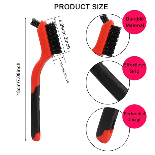 3PCS Nylon Cleaning Brush Set,Durable Wire Brush,Curved Handle Brush for Cleaning Rust Removal in Holes DIY Enthusiasts - style: Red-Nylon