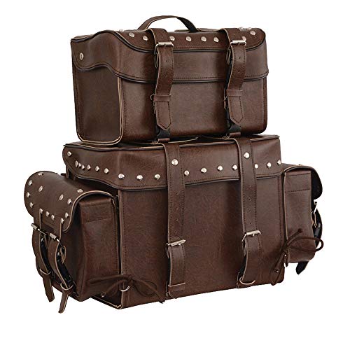 Motorcycle 2 pc Retro Brown Touring Back pack Studed Sissy Bar Bag Luggage Waterproof Rain Cover