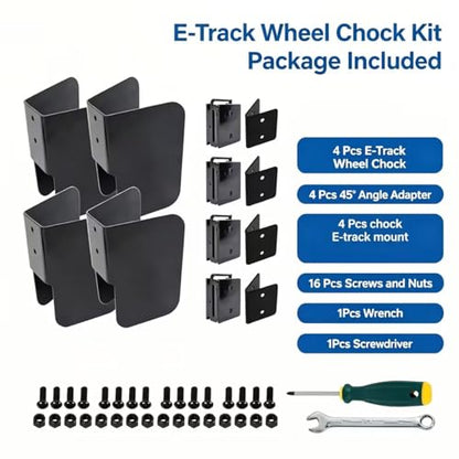 4PCS E-Track Wheel Chock for E-Track System, E-Track Motorcycle Wheel Chock for Dirt Bikes Supports Tires up to 6 inch Wide, E-Track Accessories for Motorcycle, Enclosed Trailer, Garages Trailers