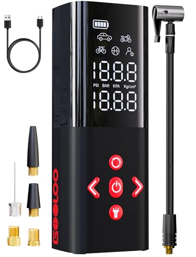 GOOLOO AP150 Tire Inflator Portable Air Compressor, 2X Faster 150PSI Cordless Air Pump for Car Tires with Auto-Shutoff, Portable Tire Pump with Digital Pressure Gauge for Car, Motorcycle,Bike, Ball - color: Red