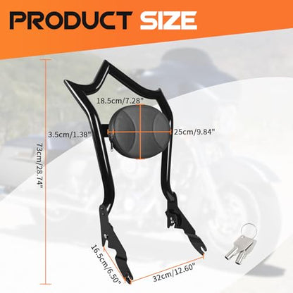 AUFER Motorcyle Rear Passenger Backrest Sissy Bar With Locked Rotary Latches Clips Compatible With For Harley Touring Road King Electra Glide Street Glide Road Glide FLHR FLHX FLHT FLTR 2009-2025 | Premium Stylish Sissy Bar Backrest, Quick Install & Easy