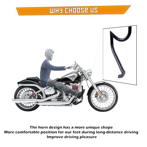 Kinglemc Crash Bar Engine Guard Highway Freeway Bar for Harley Davidson Breakout Blackline Rocker Softail Standard Custom Springer Deuce Night Train 2000-2017 (Mustache Style-Black) - color: Mustache Style-Black