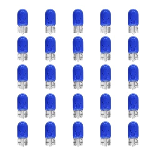 25PCS T10 12V 5W Car Brake Light Bulb, Clear Flat Foot Plug and Play Vehicle Turn Signal Lamp Bulb, Automotive License Plate Side Marker Light, Universal for SUV RV Truck (Blue) - color: Blue, size: 12V