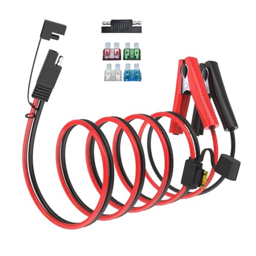 ELFCULB 10AWG 20FT SAE Connectors, Battery Alligator Crocodile to SAE, SAE Quick Release Adapter to Alligator Clips Quick Disconnect Cable,with 5 Fuse,for Solar Panel Cars Motorcycles Battery Charger - color: SAE to Alligator Clips, size: 20FT