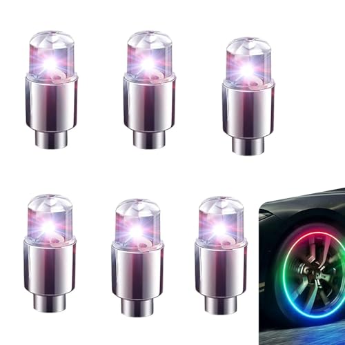 6 PCS LED Valve Stem Lights, Colorful Waterproof Car Wheel Lights, Automotive Tire Decoration Flash Lamp, for Car, SUV, Truck, Motorcycle, Bike (Multicolored) - color: Multicolored