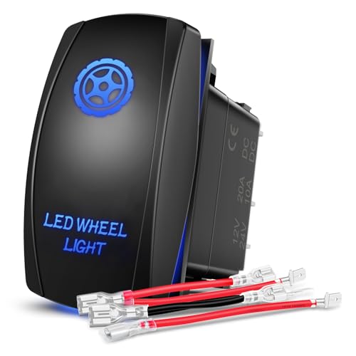 Nilight LED Wheel Light Rocker Switch Led Bar 5 Pin Laser On Off SPST Switches 20A/12V 10A/24V Blue with Jumper Wires Set for Cars Trucks Boats ATVs UTVs RVs - size: LED WHEEL LIGHT
