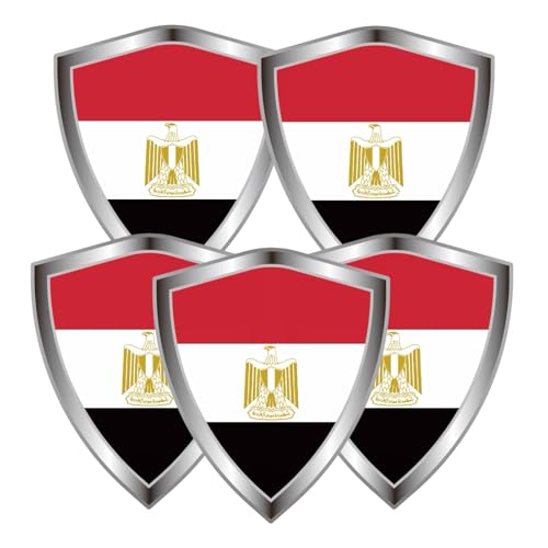 Egypt Flag Decal Sticker - Egyptian Flags Shield Shape Reflective Vinyl Car Stickers - for Car Window Bumper Laptop Waterproof Sticker (5Pcs) - color: Egypt