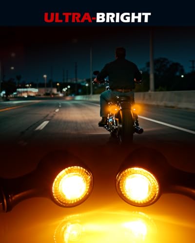 Small Round LED Turn Signals Motorcycle Blinkers Black Amber Light Universal for Cruiser Bobber Street Bike Cafe Racer Motorbikes (A-Black-Amber) - color: A-Black-Amber