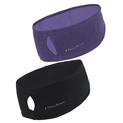 TrailHeads Womens Ponytail Headband - Moisture Wicking Hair Headband for Running, Winter, Workout - Athletic Headband Women - color: black/heather purple