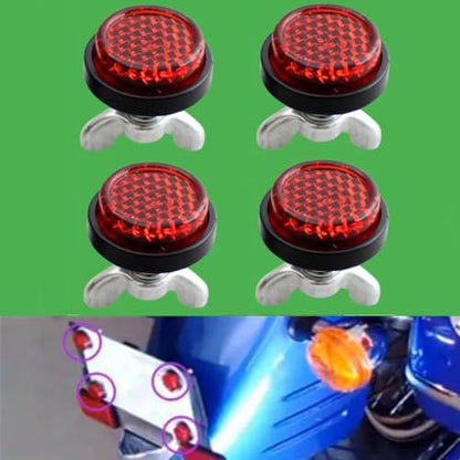 Pack of 4 Red Round Motorcycle Reflective Warning Reflector with Bolts Universal Motos License Plate Safety Anticollision Kit (Bolts style) - style: Bolts style