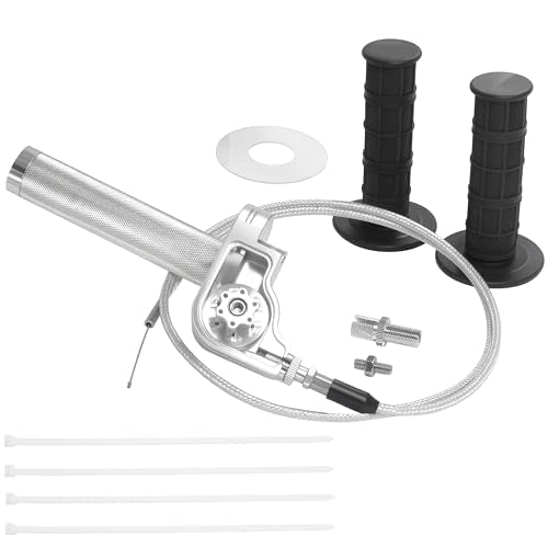 Motorcycle Throttle Assembly,7/8" Quick Twist Throttle Grips with Throttle Cable Aluminum Alloy Universal for CRF KLX SSR TTR 110 125 150 250cc Dirt Pit Bike ATV Mini Bike - color: Type A-Silver