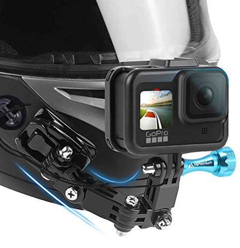 MiPremium Motorcycle Helmet Chin Mount Kits for GoPro Hero 13 12 11 10 9 8 7 6 5 4 3 Black Silver Session, AKASO/Campark & Other Action Camera Swivel Aluminium Screw Flat Curved Adhesive Pads & J Hook