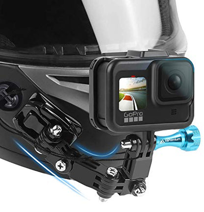 MiPremium Motorcycle Helmet Chin Mount Kits for GoPro Hero 13 12 11 10 9 8 7 6 5 4 3 Black Silver Session, AKASO/Campark & Other Action Camera Swivel Aluminium Screw Flat Curved Adhesive Pads & J Hook