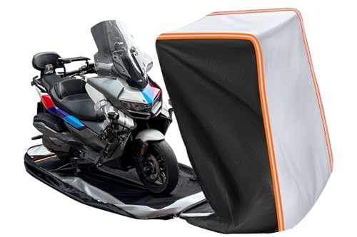 Full Enclosed Large Motorcycle Cover Waterproof Outdoor/Indoor Storage Motorcycle Cover Heavy Duty with Reflective Strips Fits Motorcycles Length up to 118" with Side+Top Box (Black+Sliver) - size: 4.(4XL) 118"L x 47"W x 59"H