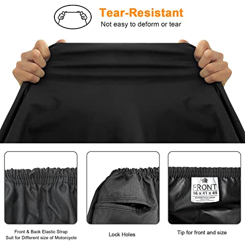 Comnova Motorcycle Cover 104 Inch, 600D Universal Motorcycles Cover Waterproof with Lock-Holes All Season, Large Motorbike Vehicle Scooter Cover for Harley Davidson, Honda, Suzuki, Kawasaki, Yamaha - size: Premium - 104 Inch