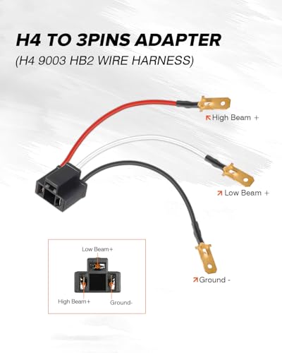 BICYACO 2PCS H4 9003 HB2 Wire Wiring Harness Sockets for 4"x6" 7"x6" 5"x7" Inch Sealed Beam Car Truck Headlights Pickup Heavy Duty Headlamp - color: H4 9003 HB2 Wire Harness