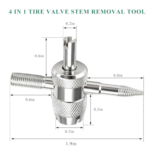 4-Way Tire Valve Tool, 4-in-1 Automobile Valve Core Remover Installer Tire Stem Puller, 4 Way Multifunctional Tyre Stem Core Wrench Repair Tool for Car Motorcycle Bicycle