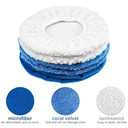 6 Pcs Buffer Pads Buffing Pads Car Polishing Pad for 9 to 10 Inches Car Polisher, 2pcs Wool, 2pcs Coral Fleece, 2 pcs Microfiber Wax Applicator Pad